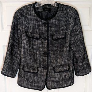 Talbots- Black/White Tweed  Collarless Jacket- Size 10